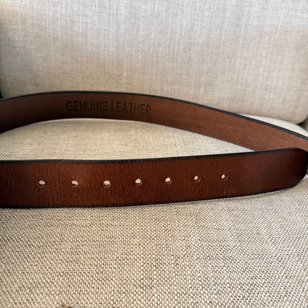 Men’s Cognac Brown Leather Belt Silver Buckle Size L 38-40 Classic - Picture 5 of 6